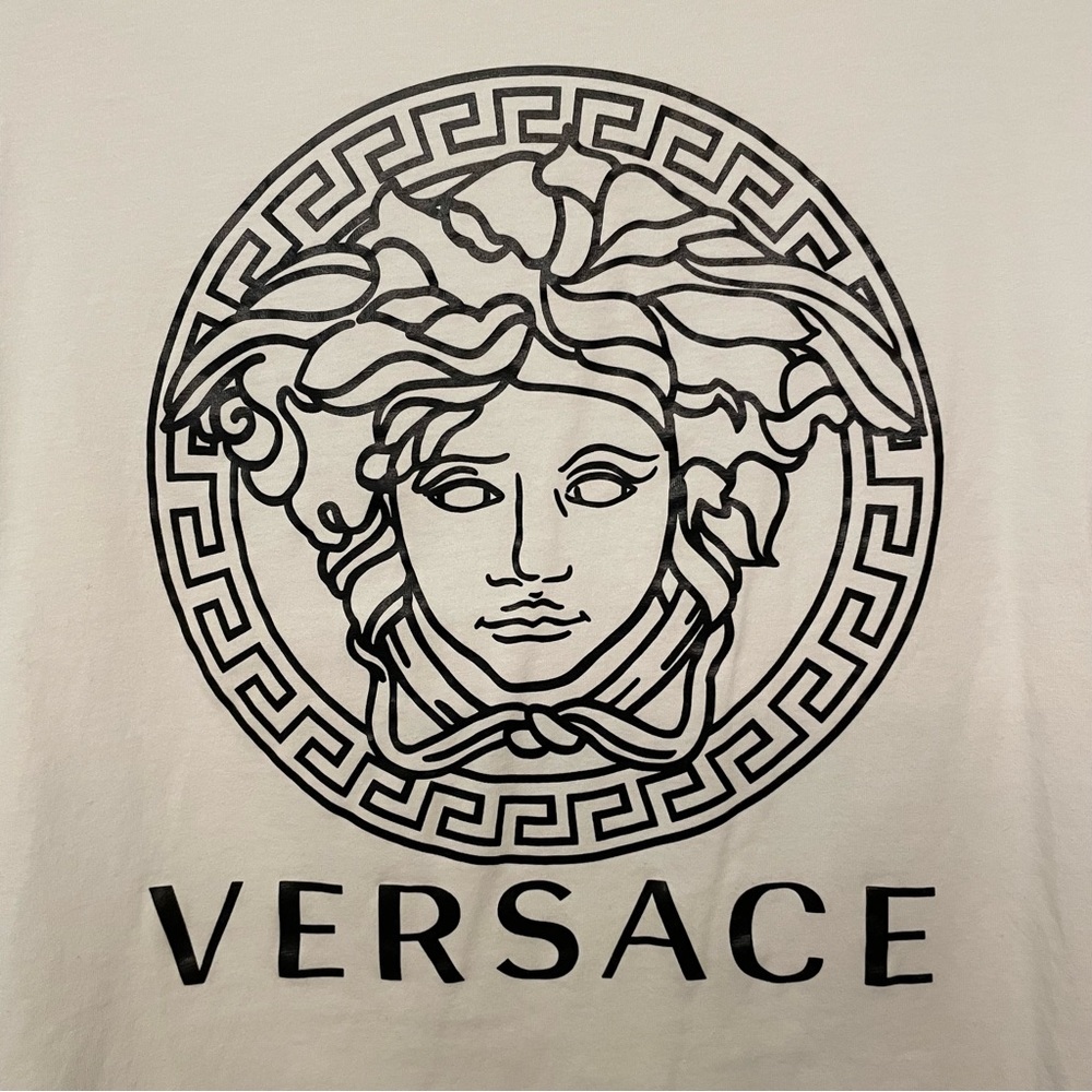 Versace Medusa Crop Top T-shirt White Womens US Size Large 12 Italy 2XL Logo - Picture 6 of 6
